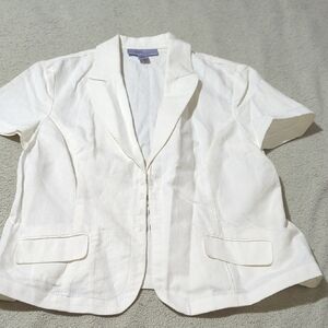 Nine & Co. White Linen Blend Short Sleeve Blazer Size 12 Fair Condition
